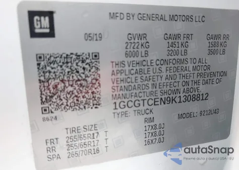 2019 Chevrolet Colorado Lt из США, поврежденный, VIN 1GCGTCEN9K1308812